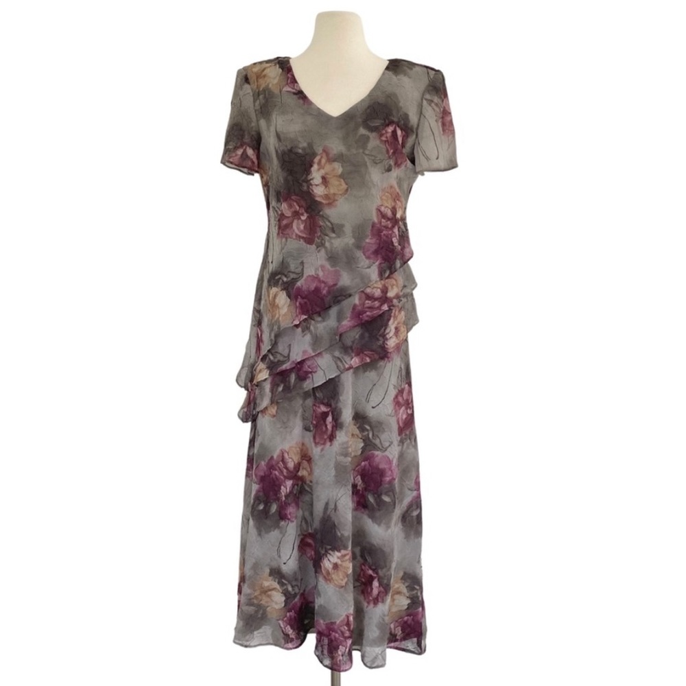 Vintage 90s Floral V Neck Dress 8